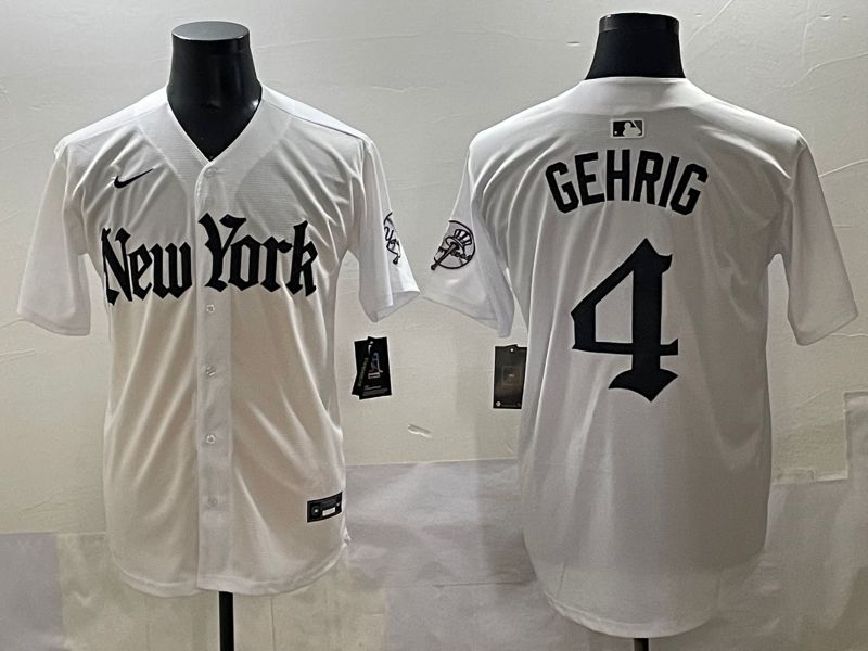 Men 2025 New York Yankees #4 Gehrig White Five generations Joint Name Nike MLB Jersey style 1